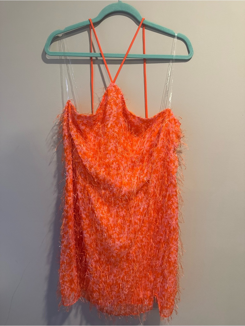 wild fable Bright Orange Feather-Trim Halter Top dress